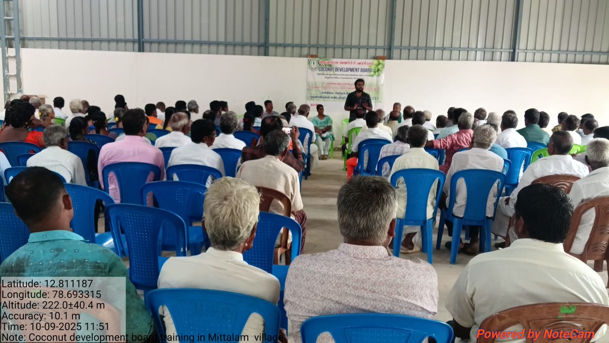 CoconutBoard's tweet image. CDB, RO, Coimbatore conducted PICCS-BIM at Madhanur Block, Tiruppattur District on 09.10.2025.
#CoconutDevelopment #PICCS