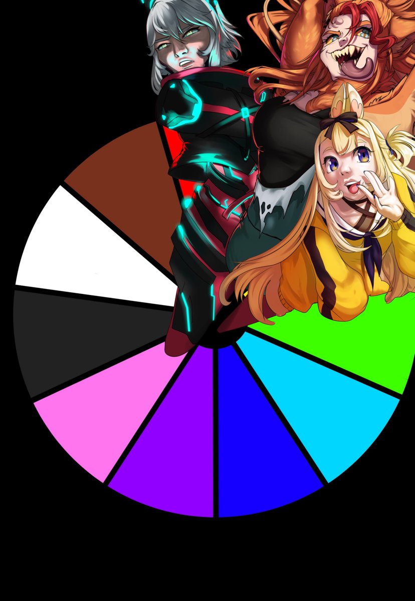 VTUBER COLOR WHEEL (I forgot to upload LMAO) Here's to the red, orange and yellow,  ft. Zen, Buff and Yenko! 

Next round soon :D

_________

tag list: (sorry guys aaaa) 
#yenillust #buffpup #Zentreart #maonidoodles #Vtuber