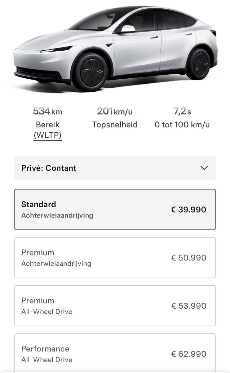 Model Y Standard in Europa te bestellen en vervangt de RWD versie!