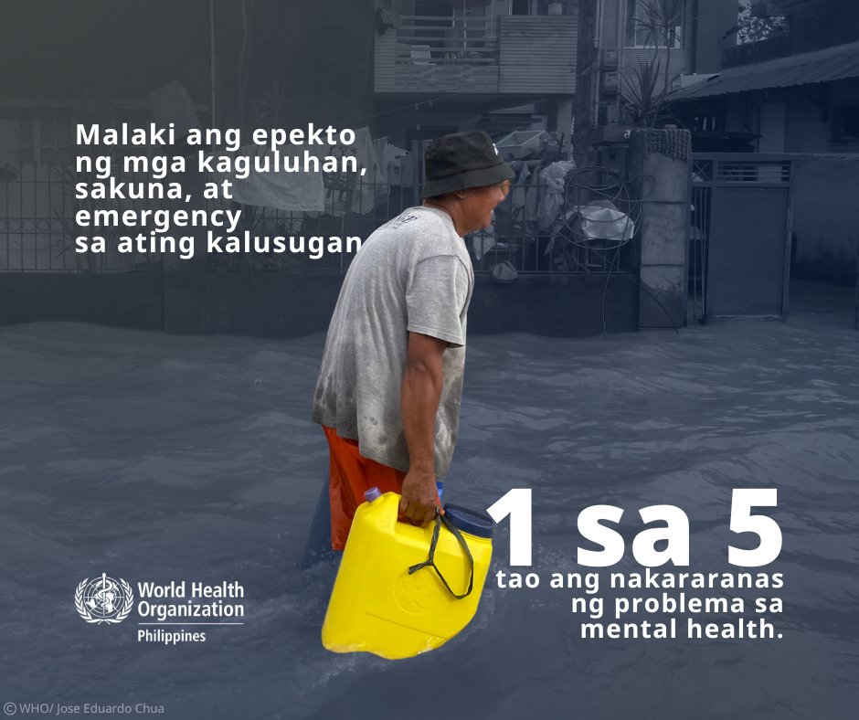 Ngayong #WorldMentalHealthDay, ating bigyang-pansin ang mental health sa panahon ng krisis.

Kapag nawalan ng tahanan at nagkahiwa-hiwalay ang mga pamilya, dapat kasama sa pagbangon ang #MentalHealth care. Tiyakin nating may suporta bago, habang, at pagkatapos ng krisis. 💚