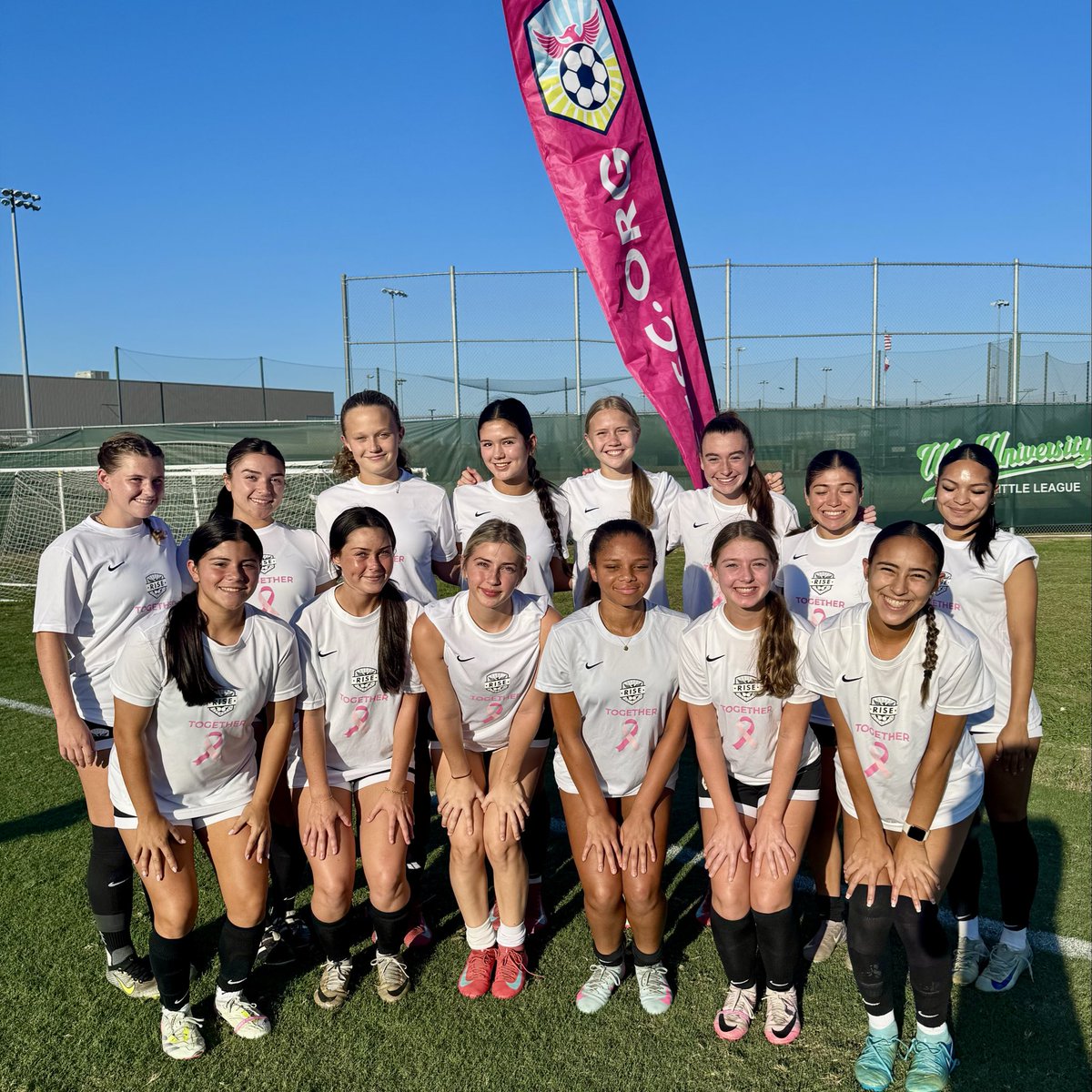 Pretty in pink — powerful in purpose 🎀
Raising awareness one shirt (and smile) at a time!
.
#PinkVibesOnly #BreastCancerAwarenessMonth #PinkOut #TeamPink #GoPink #PinkOctober #HopeInPink #ThinkPink
.
<a href="/Rise08G/">Rise08GA</a> 
.
#RISEGirlsAcademy 
.
<a href="/GAcademyLeague/">Girls Academy</a> 
.
<a href="/coachkevincross/">Kevin Cross</a>