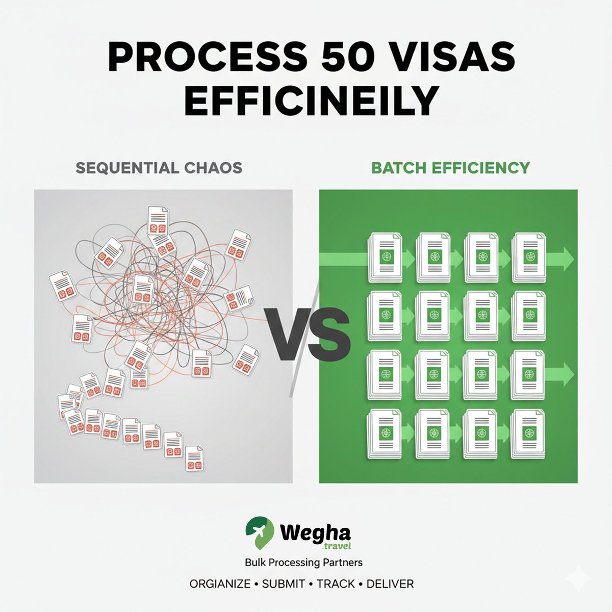 wegha_travel's tweet photo. Structure intake → Organize files → Bulk submit → Track batch status → Deliver coordinated.
Wegha handles batch visas with same workflow. 🌐 https://t.co/25lPqUeWk4
#BatchProcessing #B2BTravel https://t.co/rmkK3K4Mu2