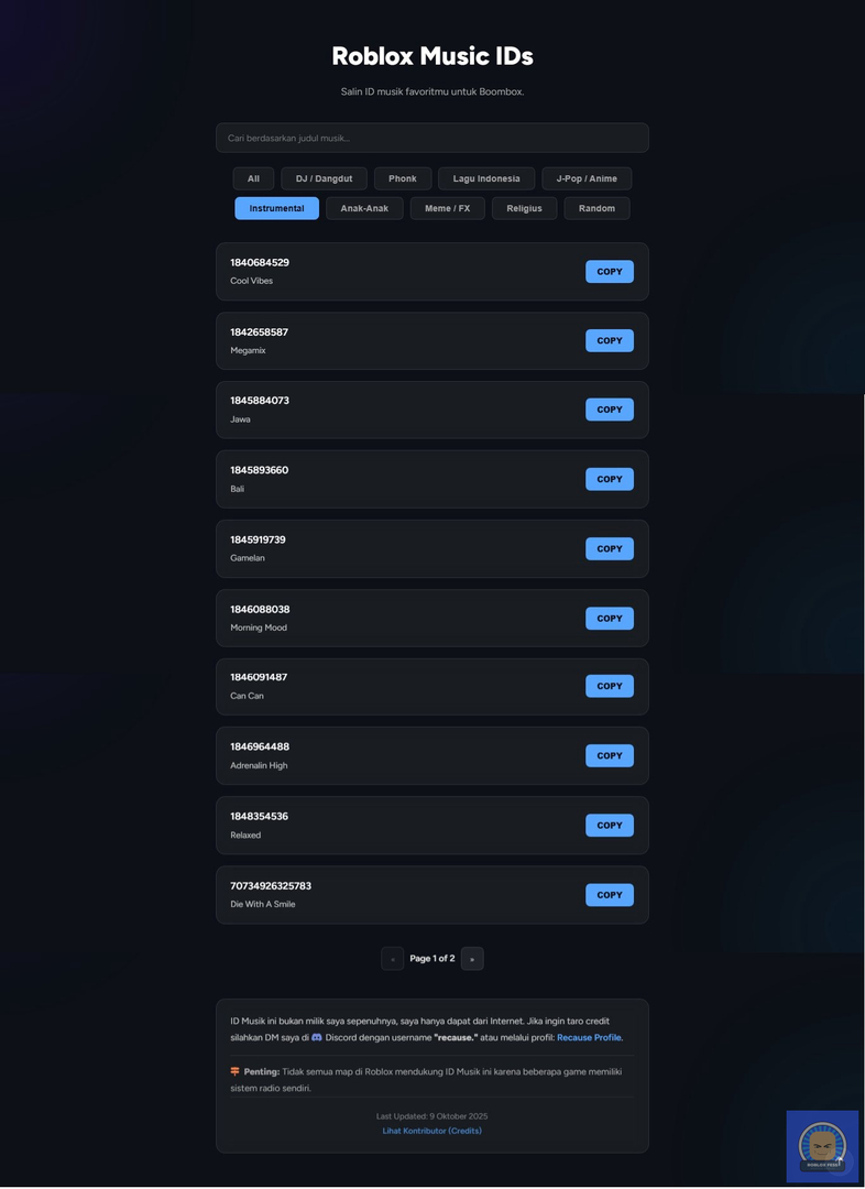 roblox_fess's tweet image. halo, aku buat list music ID di !roblox jadi kalian tinggal copas copas aja, baca disclaimer nya yaa, link aku taro di bawah