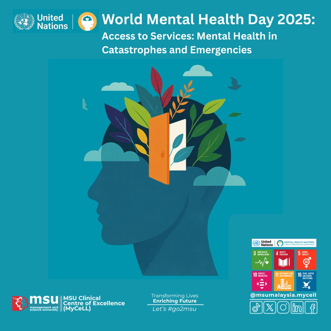 MSUMyCeLL's tweet photo. 🧠 World Mental Health Day 2025 🌍
Access to Services: Mental Health in Catastrophes and Emergencies

In times of crisis, access to mental health services becomes a lifeline. https://t.co/plt2rffXAF
