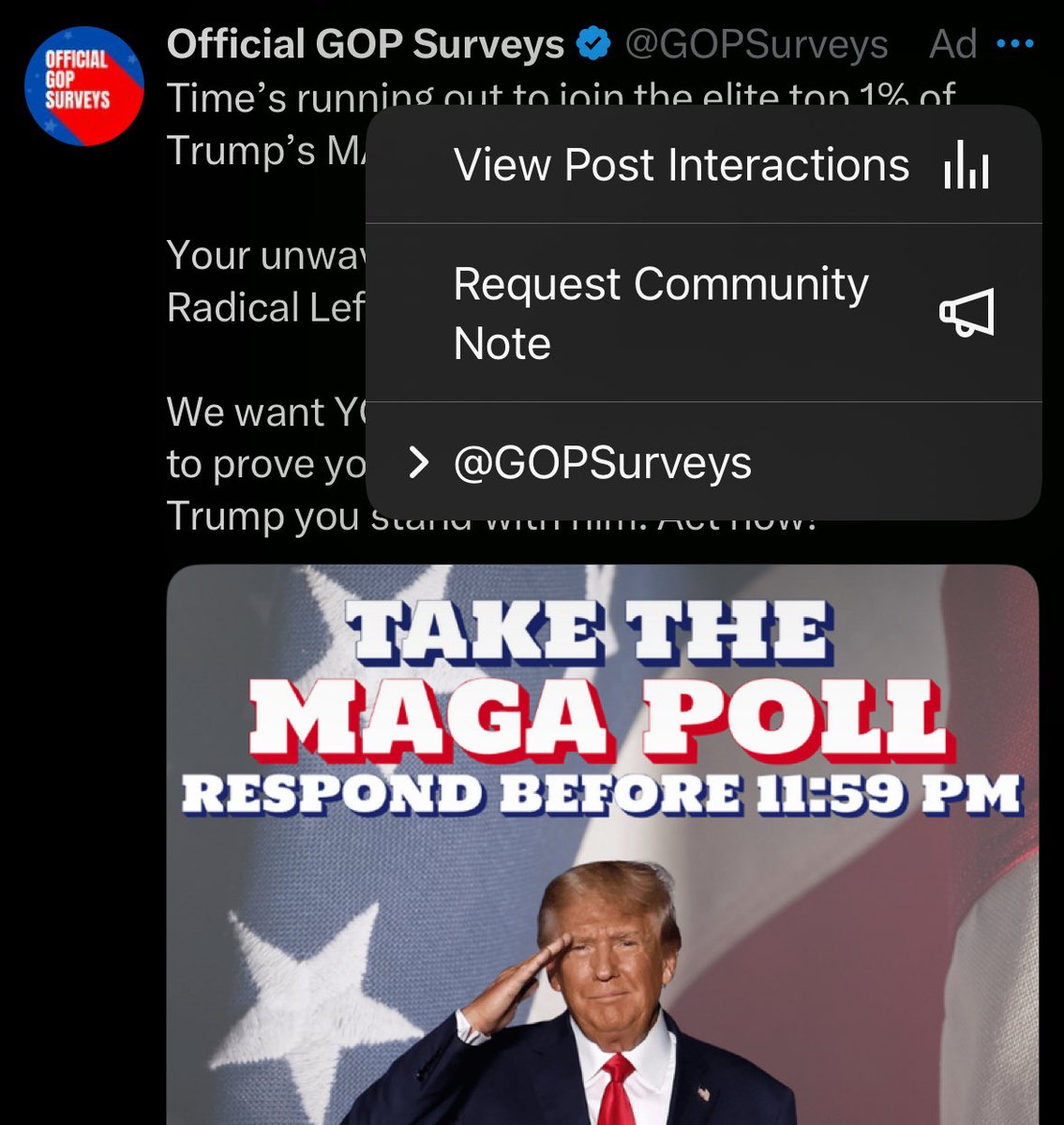 ActionHarris's tweet image. I don’t think I’ve ever NOT been able to say I’m Not Interested in an ad before. Did that change or is there some fucked up exception being made for garbage like this?
