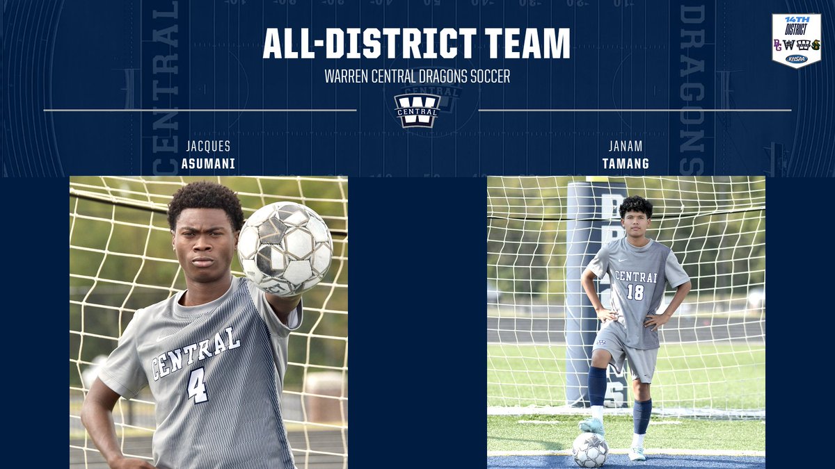 Congratulations to our two <a href="/WCDragon_Soccer/">Warren Central HS Boys Soccer</a> boys who were named to the 2025 All-14th District Boys Soccer team!

Jacques Asumani
Janam Tamang