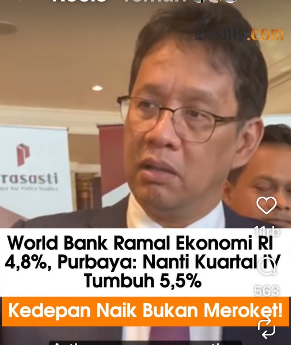 Ramalan WB bhw ekonomi Indonesia akan tumbuh 4,8% , Pk Purbaya lbh optimis lagi , semoga 👍👍