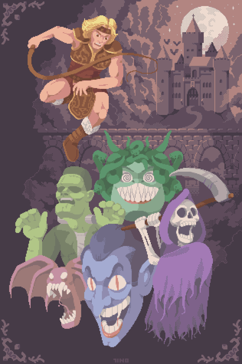 tinomadethat's tweet photo. vampire killer.

inspired by @juanitomedinart and the entire Castlevania Redrawn project.

#pixelart #castlevania https://t.co/MpVFFOAJG1