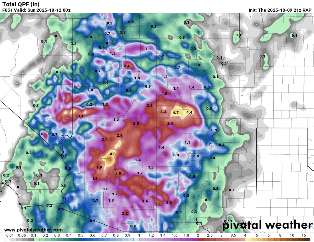 JoshuaEvansWX's tweet image. if the RAP is to be believed we are about to witness a potentially generational flood event over the weekend across the desert southwest. widespread 2-3 inch totals with localized areas up to 7 inches in regions. this needs to be talked about #Arizona #wxtwitter