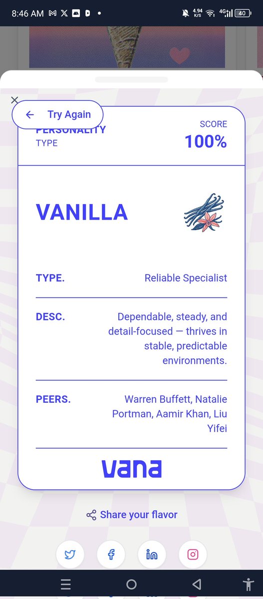 cryptoflash88's tweet image. If I was an Ice Cream Flavour, I'd be Vanilla, Dependable, steady, and detail-focused — thrives in stable, predictable environments..
Taste your data: app.vana.com #datarevolution @vana