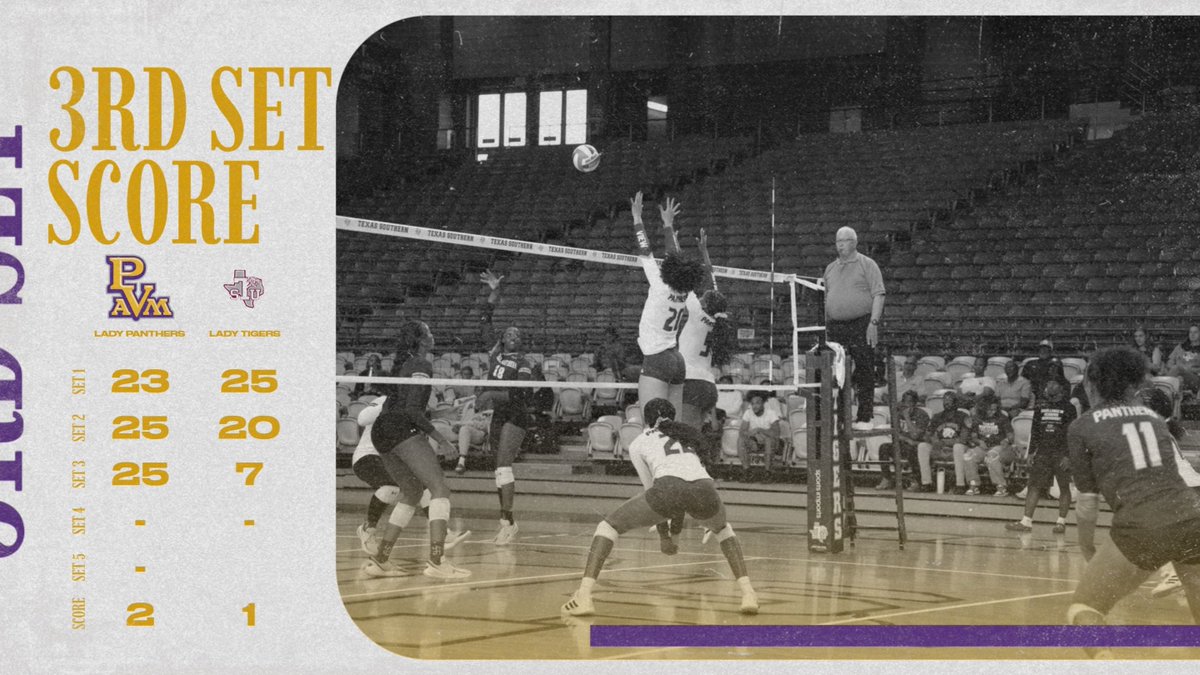 PVAMUPanthers's tweet image. PVAMVB: Dominant showing!  The Lady Panthers take Set 3 in commanding fashion, 25-7!  LET&apos;S GO! 💜💛

#PVAMUVB | #PVPanthers | #SWACvb