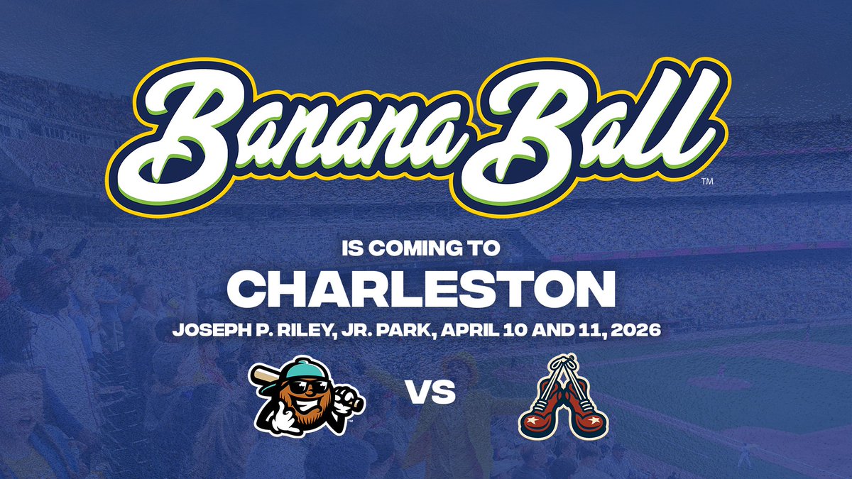 Charleston, are you ready to go Bananas?

Banana Ball is coming to Joseph P. Riley, Jr. Park April 10-11, 2026.

📰 Details: milb.com/charleston/new…