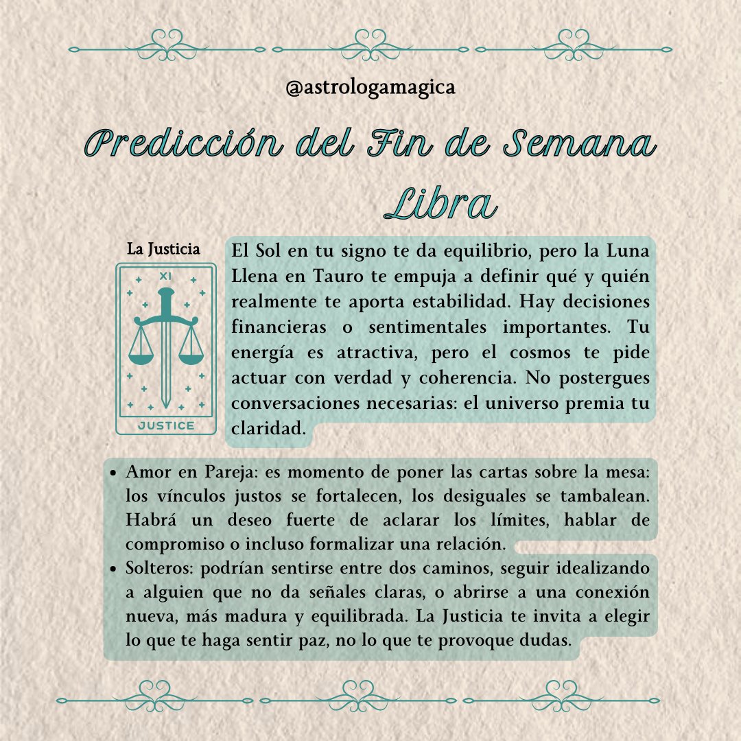 AstrologaMagica's tweet image. ♊ Géminis : Giros imprevistos; el destino sorprende.
♎ Libra : El equilibrio vuelve; lo justo se restaura.
♒ Acuario: Todo lo que imaginas puede materializarse. Habla con verdad y magia. #tarot #Predicciones2025
