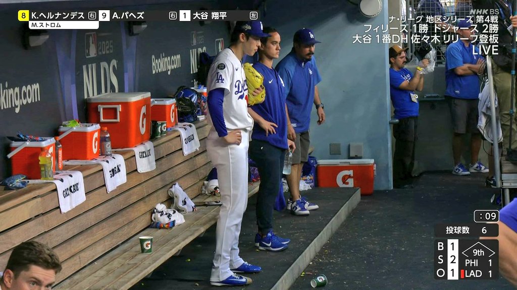 DoaJacobellis's tweet image. ブルペンには誰もおらず佐々木朗希と心中するつもりのドジャース #Dodgers #LetsGoDodgers #Postseason #NLDS