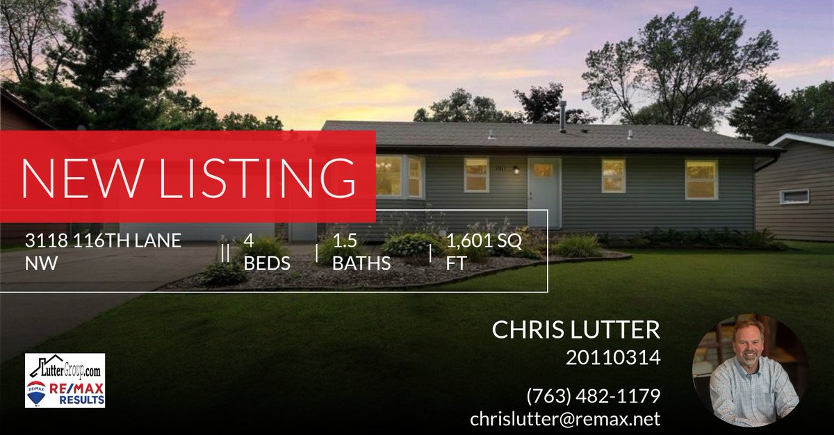 chrislutter's tweet image. Here&apos;s a brand new listing on the market. Call me if you&apos;re interested at (763) 482-1179!  Share with anyone you may know! homeforsale.at/3118_116TH_LAN…