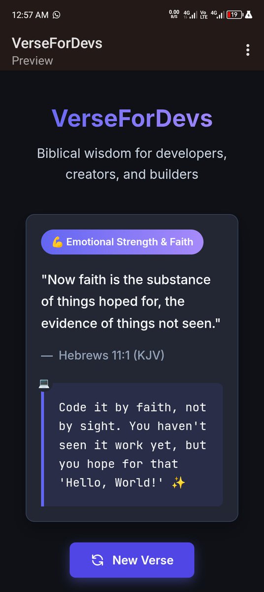 raymondproguy's tweet image. Building VerseForDevs API - where biblical wisdom meets developer reality 😂

&quot;Code it by faith, not by sight&quot; - Hebrews 11:1

Because sometimes your console.log is the only evidence things are working

Backend almost ready. Who needs this in their life?

#BibleTech #DevLife #API