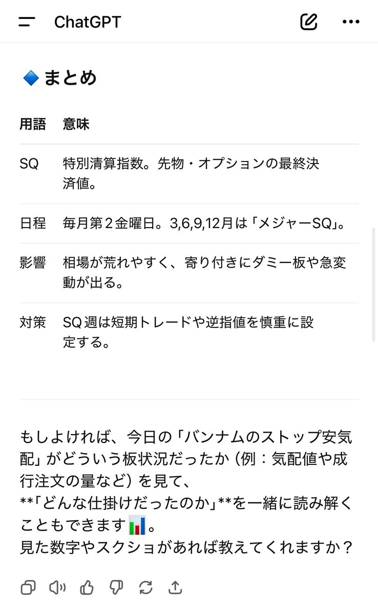 mai_toushi's tweet image. 毎月第2金曜日 は「SQの日」
今日(10月第2金) =SQ日 です。
SQ(エスキュー)とはSpecial Quotation(特別清算指数)の略で、先物やオプション取引の決済価格(清算値)を決める日のことです。SQ前後は、機関投資家が大量の注文を出すことが多いです。By chat GPT
まだまだ知らないことが沢山💦