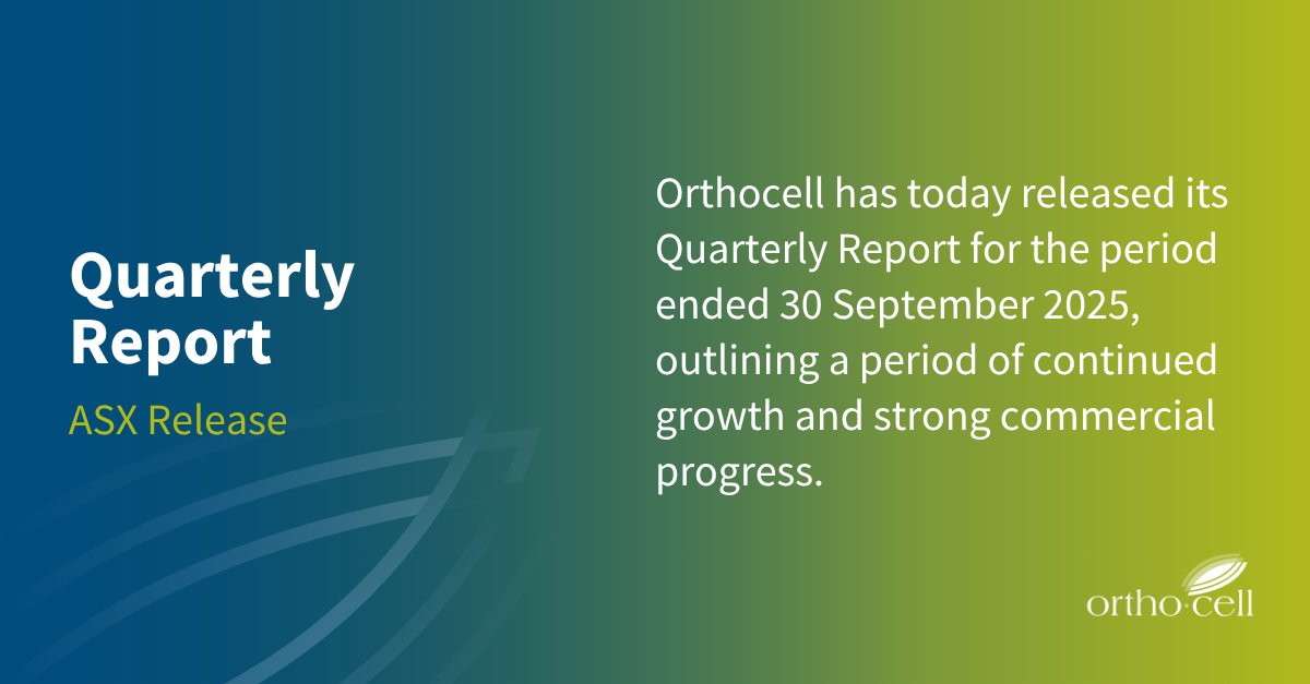$OCC | Orthocell has today released its Quarterly Report for the period ended 30 September 2025, outlining a period of continued growth and strong commercial progress. 

Read the ASX release: bit.ly/43dFZwd 

$ #nerverepair #innovation #regenerativemedicine #growth #ASX