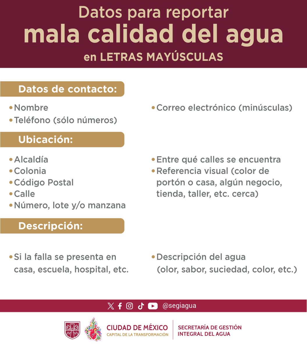 SEGIAGUA's tweet photo. @TorielloGuerra_ @TlalpanAl @SACMEX_DENUNCIA Buenas les recomendamos estar pendientes al nuestras redes sociales oficiales o a los medios de comunicación oficiales ya que por el momento no se cuenta con información, si usted tiene cuenta con información acerca de las escuelas puede compartirnos los siguientes datos: https://t.co/ibZRTmlmU3