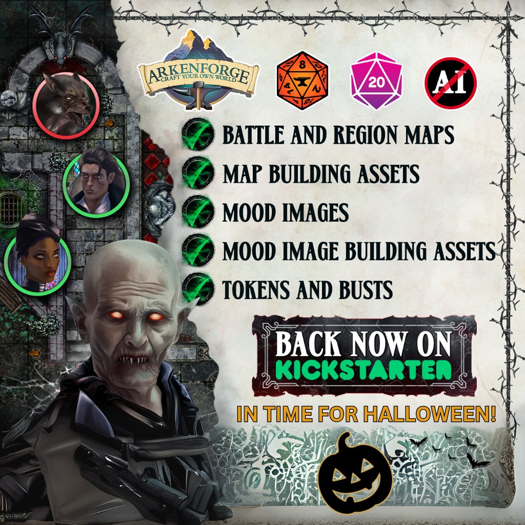 FGACommunity's tweet image. Right on time for Holloween! @Arkenforge Tabletop #vttrpg more assets for your horror based games, suchas the Curse of Strahd! Support on #Kickstarter zurl.co/cftva
#gamemaster
