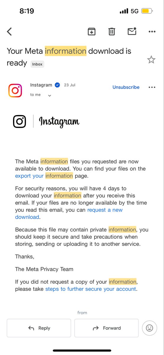 แปะค่า setting > accounts center > your info and permission > export your information เลือกหมวดหมู่ ช่วงเวลา format บลาๆ (ตรงนี้อาจจะต้องลองทำกันเองเพราะเราเคยทำนานแล้ว) พอ export แล้วจะมีไฟล์ส่งมาในเมลซึ่งเชื่อมกับไอจีเราค่ะ เหมือนกู้ข้อมูลให้