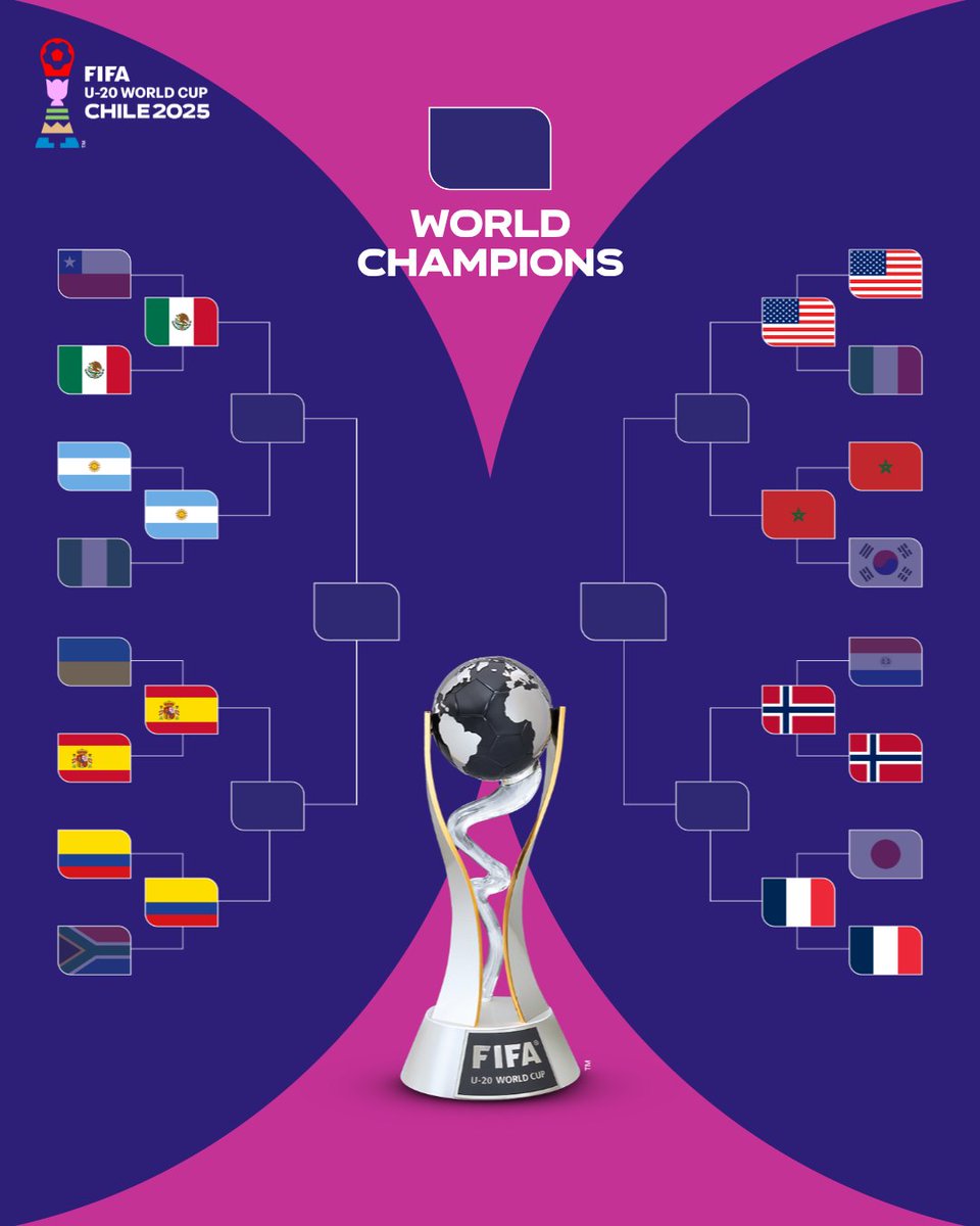 FIFAWorldCup's tweet photo. 🇲🇽🇦🇷🇪🇸🇨🇴🇺🇸🇲🇦🇳🇴🇫🇷

👀 And then there were eight…

#U20WC | #LegendsInTheMaking https://t.co/YGRZRPNn17