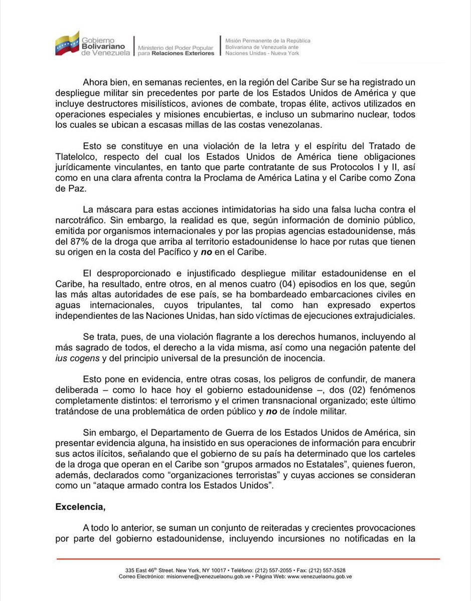 paumonagas3's tweet image. Venezuela Solicita Reunión Urgente del Consejo de Seguridad de la ONU

El Gobierno Bolivariano de Venezuela ha solicitado formalmente una reunión de urgencia del Consejo de Seguridad de las Naciones Unidas.