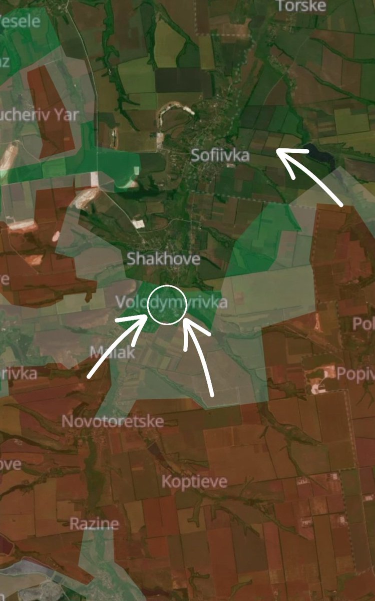 SU_57R's tweet image. 🇷🇺🇺🇦 Confirmation from other outlets about the Russian advances into Vladimirovka, along the Pokrovsk/Dobropillia flank.

Also, it looks like Russian forces have flanked the settlement of Sofivka.