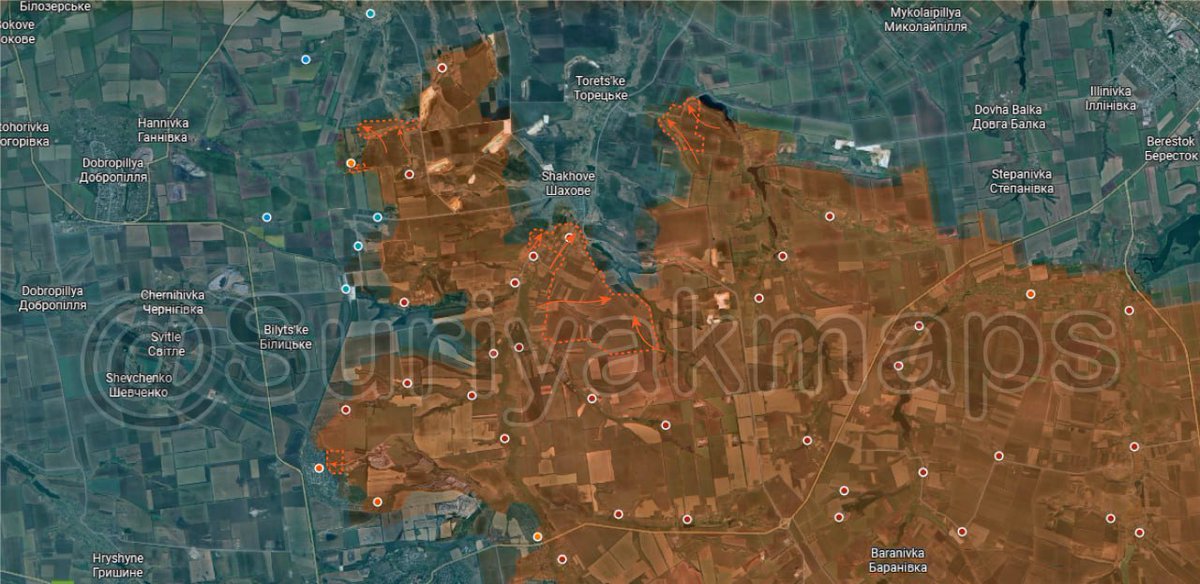 SU_57R's tweet image. 🇷🇺🇺🇦 Confirmation from other outlets about the Russian advances into Vladimirovka, along the Pokrovsk/Dobropillia flank.

Also, it looks like Russian forces have flanked the settlement of Sofivka.