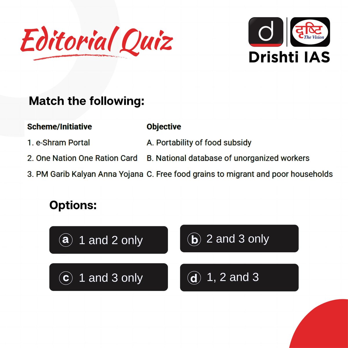 drishtiiaseng's tweet image. Before you welcome the new day, attempt a question from one of the newspaper editorials.

Solve more questions at drishti.xyz/EdQuiz 

#Scheme #UPSC2026 #UPSC #Editorial #DrishtiIASEditorial #UPSCAspirants #DrishtiIAS #DrishtiIASEnglish