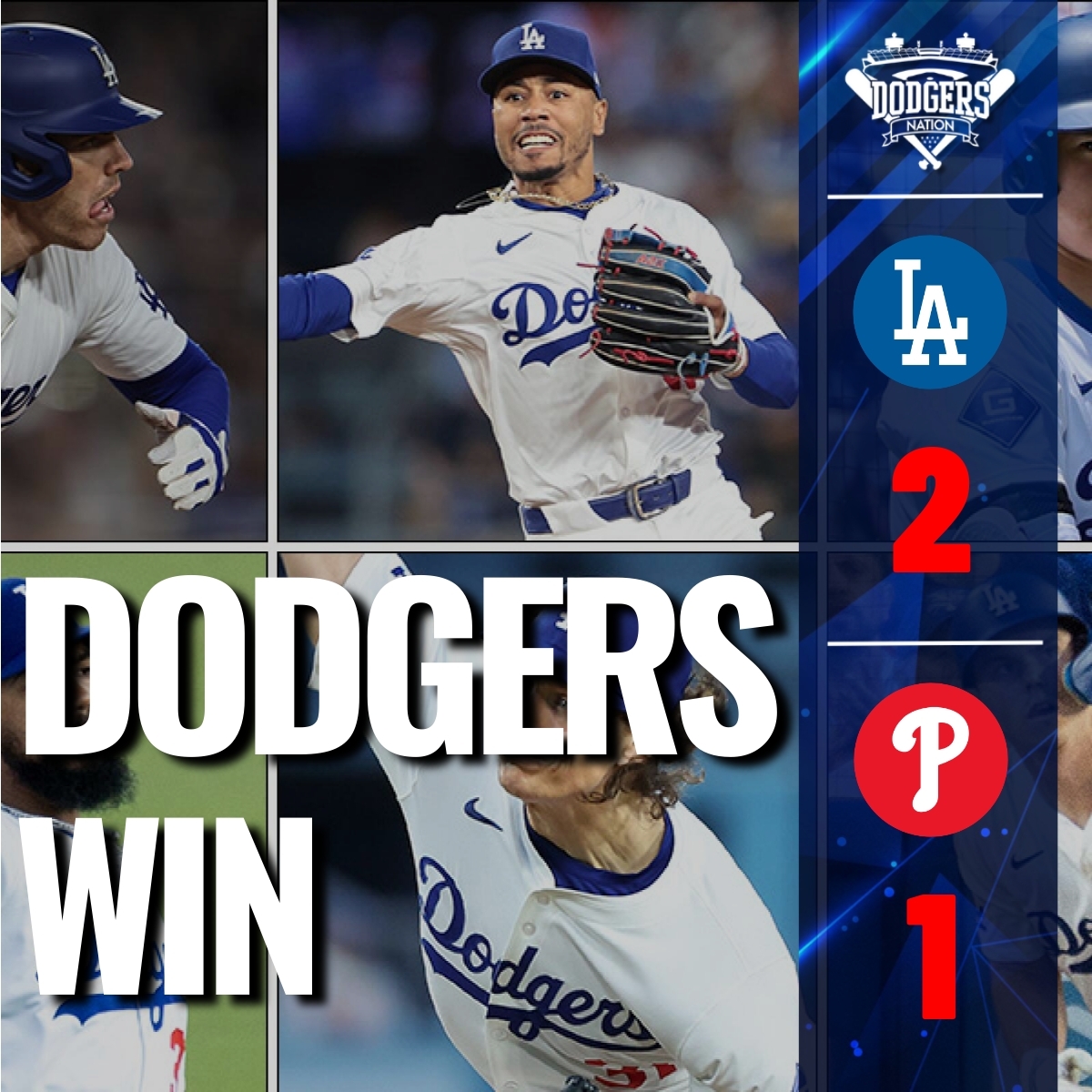 DodgersNation's tweet photo. Dodgers take it 2-1 against the Phillies. Solid work, on to the next. https://t.co/Cd7liL6ZHr