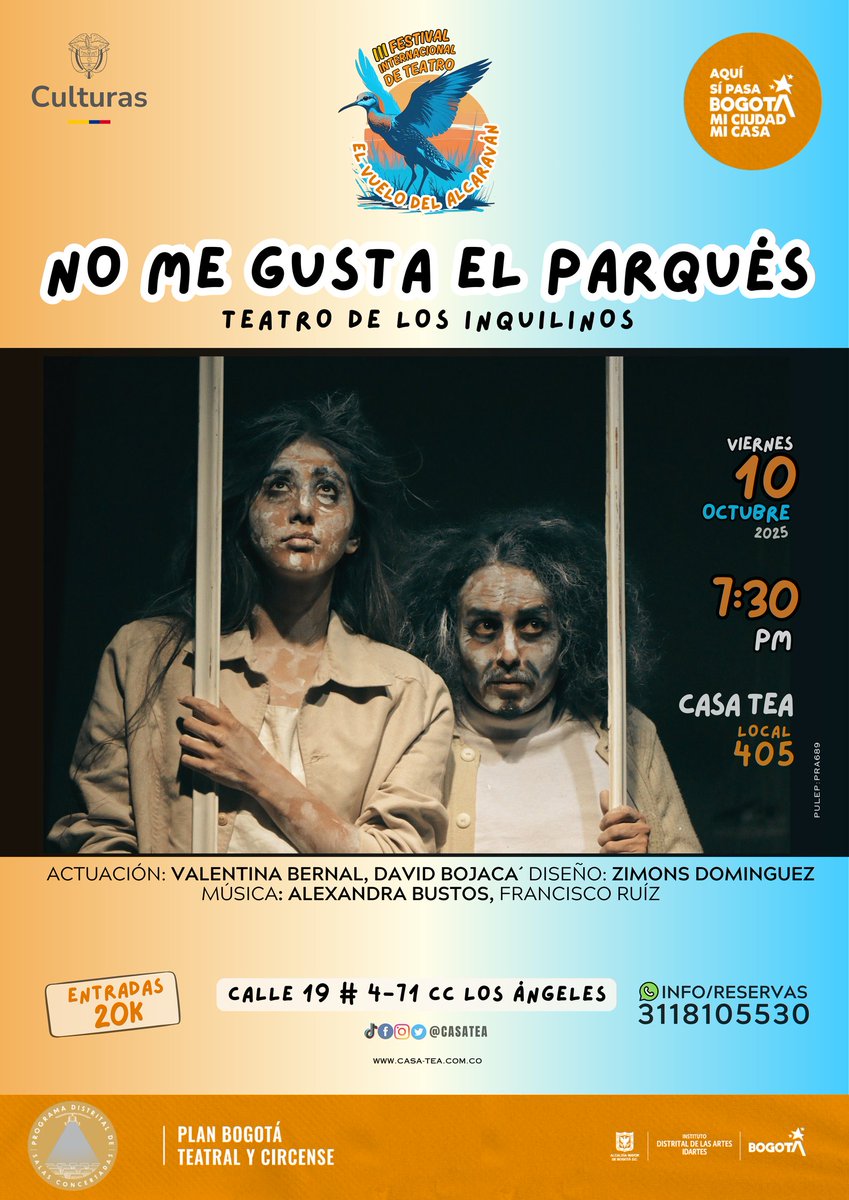 🦅Somos CASA TEA,la casa del TeatroEstudioAlcaraván y con mucha emoción los invitamos a nuestra Tercera VersiónDel Festival InternacionalDe Teatro“El Vuelo Del Alcaraván”en el 
🔴CENTRO COMERCIAL LOS ÁNGELES/CORREDOR CULTURAL🟢
🎉Acompáñanos del 3 al 12 de octubre🎉¡TE ESPERAMOS!