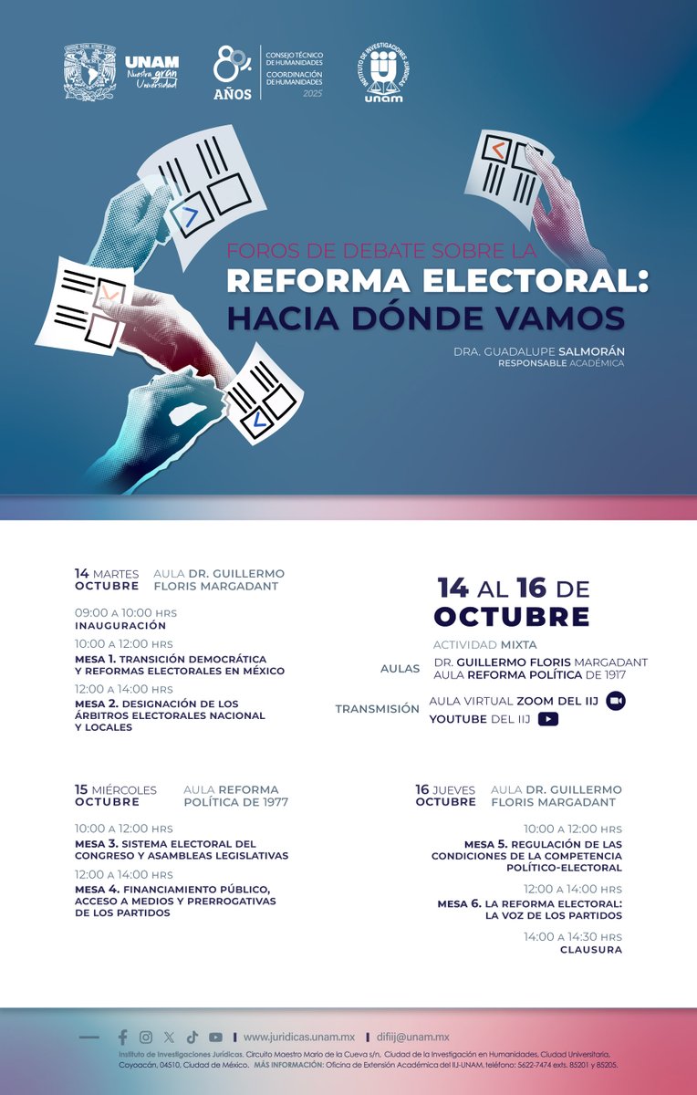 IIJUNAMElector's tweet image. 📢Nos vemos en los #Foros #ReformaElectoral: ¿hacia dónde vamos? convocados por el @IIJUNAM para una reflexión y dialógo sobre el futuro de nuestras instituciones democráticas🗳️

📲¡regístrate y participa! 👇
tinyurl.com/bdenamkn