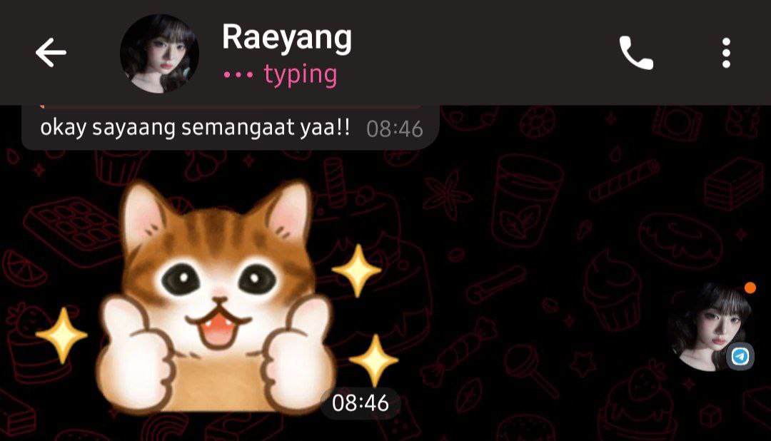 dndsome's tweet image. “kamu lucu kalo pake stiker kucing itu” sekarang tiap hari dipake. lucu banget pacar gue. 😭