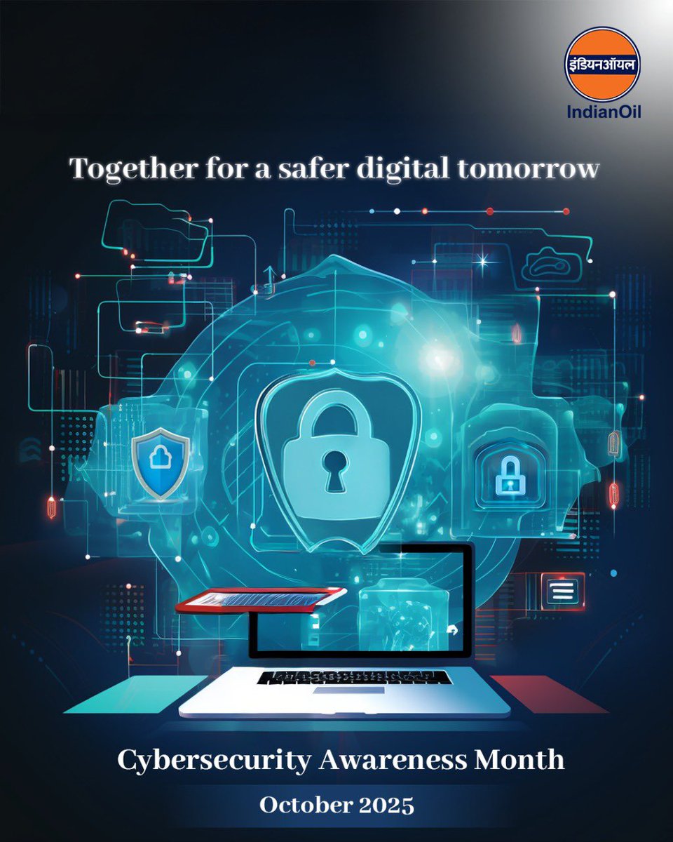 Your first line of defence starts with you.

Think before you click strengthen your passwords enable multi-factor authentication and stay alert against scams.

Together we can make every digital step safer.

#IndianOil #CyberSecurityAwareness #StaySafeOnline