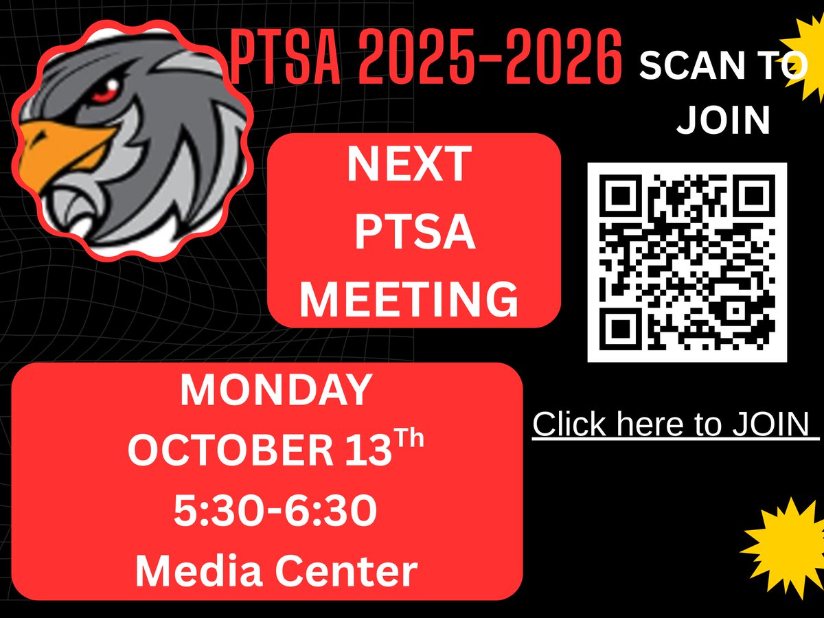 thedigitalnest's tweet image. Please join us for the next PTSA Meeting this Monday October 13th at 5:30 pm in the media center!! See you there! #PTSArocksthehouse