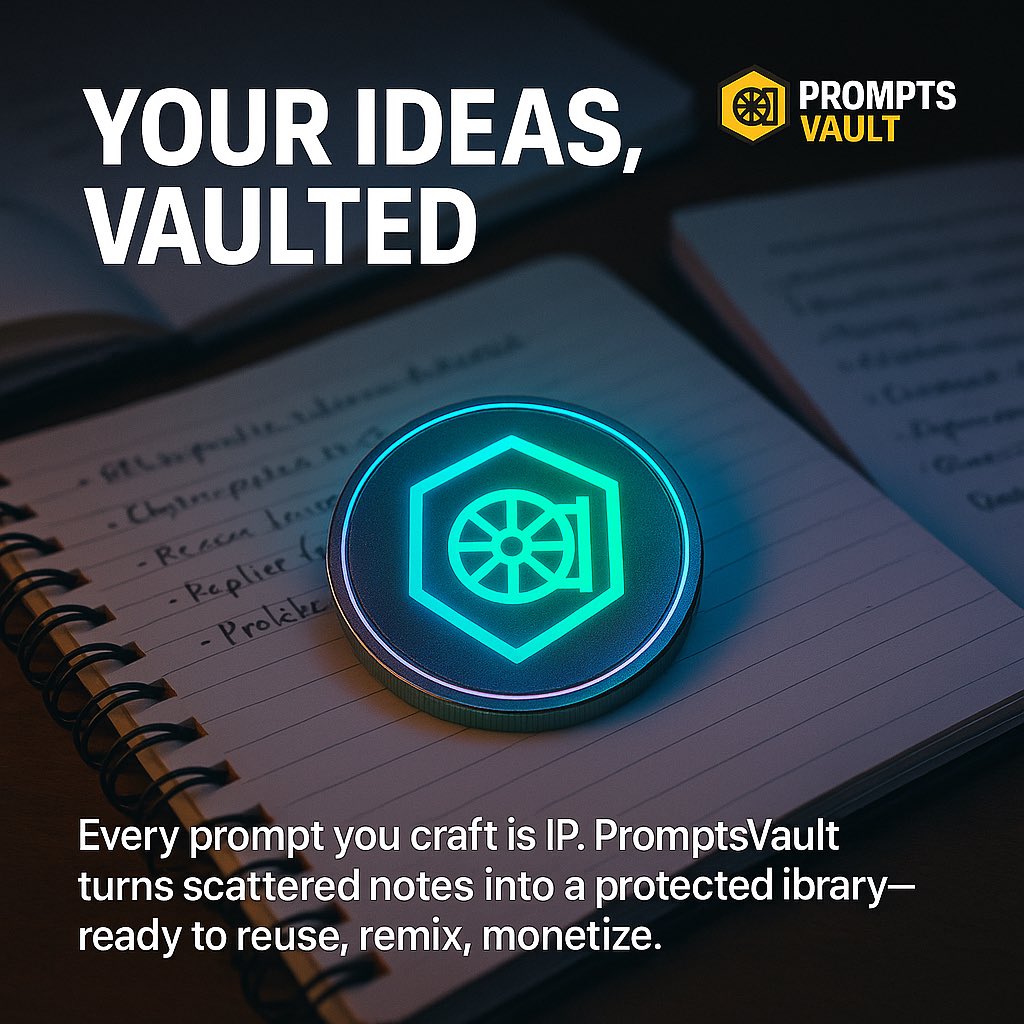 Every prompt you craft is IP. PromptsVault turns scattered notes into a protected library ready to reuse, remix, and monetize. #prompt #ai