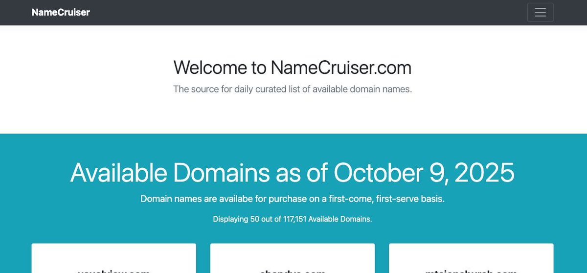 🚨NameCruiser’s hand-reg picks today: 

AppPony·com
VertiFrame·com
SireAutomation·com
IHaveAMiracle·com
AlecBot·com
FellowshipThroughFaith·com
NasalRocket·com

View Full List // namecruiser.com/?utm_medium=So…