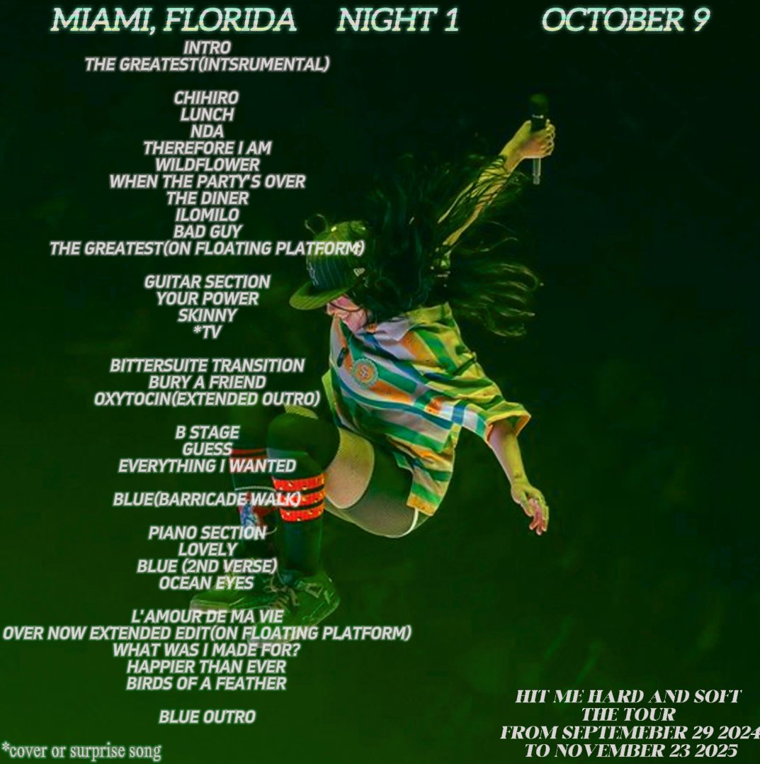 BETOURSETLIST's tweet photo. Here is the setlist for Miami Florida N1 from the hit me hard and soft tour #HARDANDSOFTMiami1 https://t.co/EN1HhTBEfh