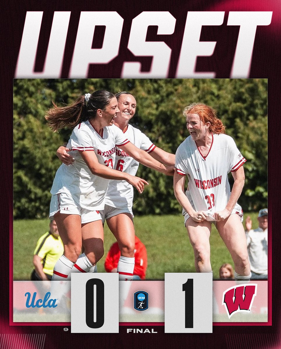 BADGERS UPSET 😤

<a href="/BadgerWSoccer/">Wisconsin Women’s Soccer</a> defeats No. 9 UCLA, 1-0! 

#NCAASoccer