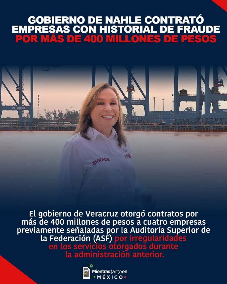 DeniseMeadeG's tweet image. 🚨 ¡ESCÁNDALO EN VERACRUZ! 

💥 NAHLE CONTRATA EMPRESAS FRAUDULENTAS 😱

🔴 +400 MILLONES DE PESOS 🔴
¡A empresas CON HISTORIAL DE FRAUDE!

⚠️ LO QUE DEBES SABER:
• 4 empresas YA SEÑALADAS por la ASF
• Irregularidades COMPROBADAS en administración anterior
• MORENA repite los…