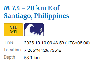 Defcon_Level's tweet image. Magnitude 7.4 Earthquake Strikes Mindanao, Philippines
🚨 Latest Breaking Alerts:
defconlevel.com/current-level.…