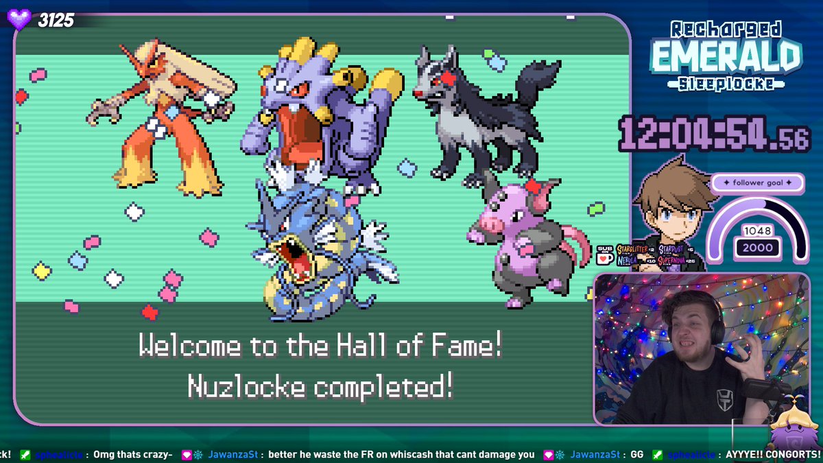 UltraTom100's tweet photo. Thank you so much to those who joined!!
We ended up beating the game in 12:04:54.56, from hitting "Start Adventure!" to Beating the Champion!!!

We lost two Pokémon before entering the E4, and our Grumpig during it, finishing with a team of 4!

See y'all in the next journey!!! https://t.co/fYVbSEu5OZ