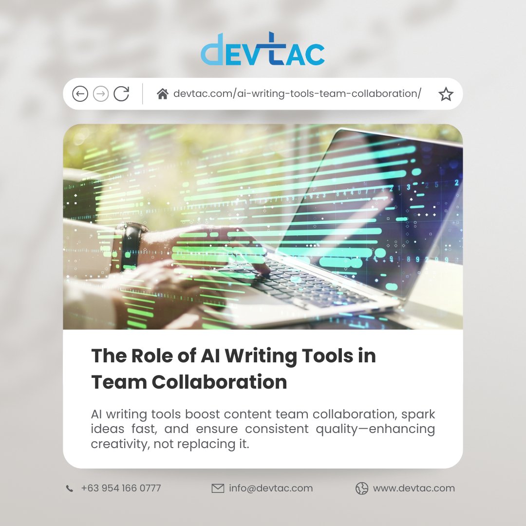 devtaccrminc's tweet image. 🤖✨ AI doesn’t replace creativity—it enhances it. From idea sparks to content consistency, AI tools are transforming how teams create together.

Curious how? Read the full blog 👉 zurl.co/mUyRP

#AIWriting #TeamCollaboration #ContentStrategy
