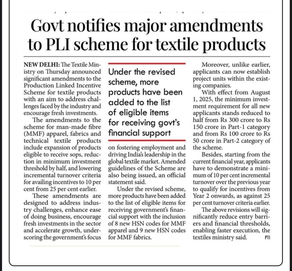 girirajsinghbjp's tweet image. The Ministry of Textiles has strengthened the PLI Scheme to make it more accessible and industry-friendly. By lowering the minimum investment threshold, relaxing turnover growth requirements and extending the application period, the scheme is now better positioned to facilitate…