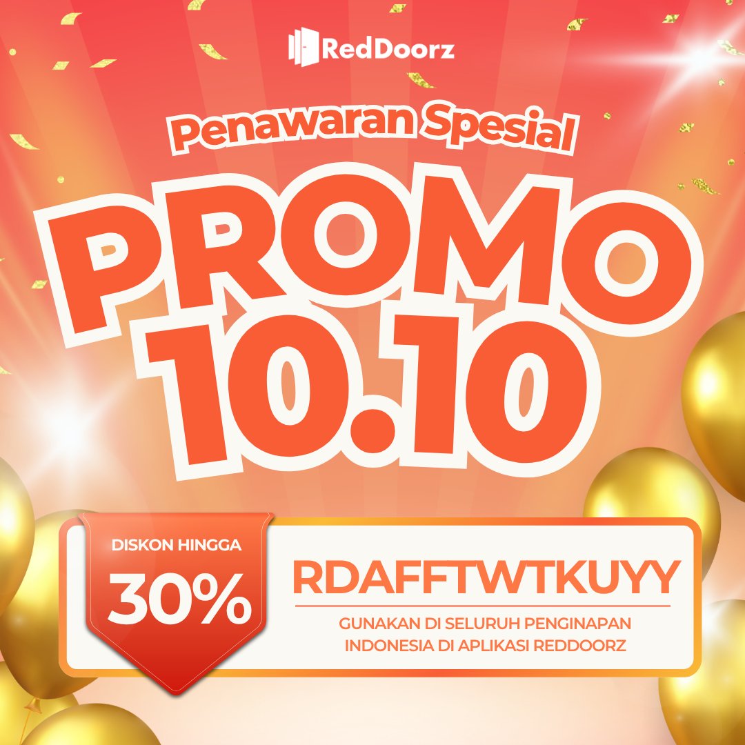 ARedSelleR's tweet image. 🚨 PROMO GILA REDDOORZ 10.10! 🚨Staycation hemat tapi tetap nyaman? Gampang banget! Gunakan kode RDAFFTWTKUYY dan nikmati diskon hingga 30% di semua properti RedDoorz 🏨✨Buruan sebelum kehabisan kamar! 💥
#RedDoorz #Promo1010 #StaycationHemat #TravelDeal #HotelMurah