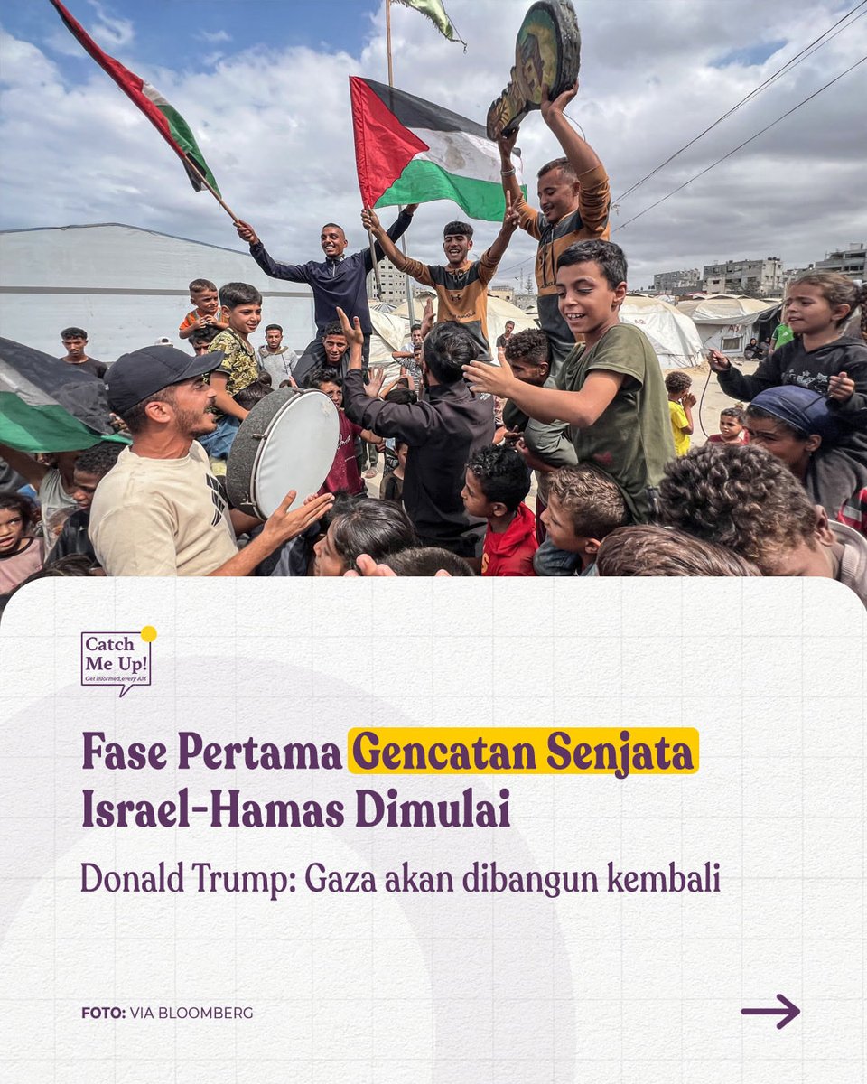 Gencatan senjata fase pertama antara Israel dan Hamas telah dimulai. Sebelumnya, media Mesir, Al-Qahera News memberitakan, Israel dan Hamas mencapai kesepakatan gencatan senjata dan pertukaran sandera serta masuknya bantuan ke Gaza.

Sedangkan, Presiden Amerika Serikat, Donald