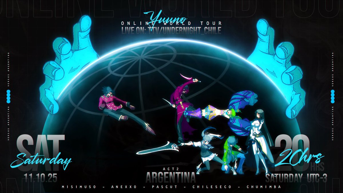 🚨KUMITE ALERT🚨

This Saturday (Oct 11th), UNI CHILE will be hosting the second act of "YUUNO ONLINE WORLD TOUR" - A series of FT5 online sets. Now with Argentina's top players.

This event is dedicated to help Yuuno with his fundraiser to get to CoN7.

💻Twitch/UnderNight_Chile