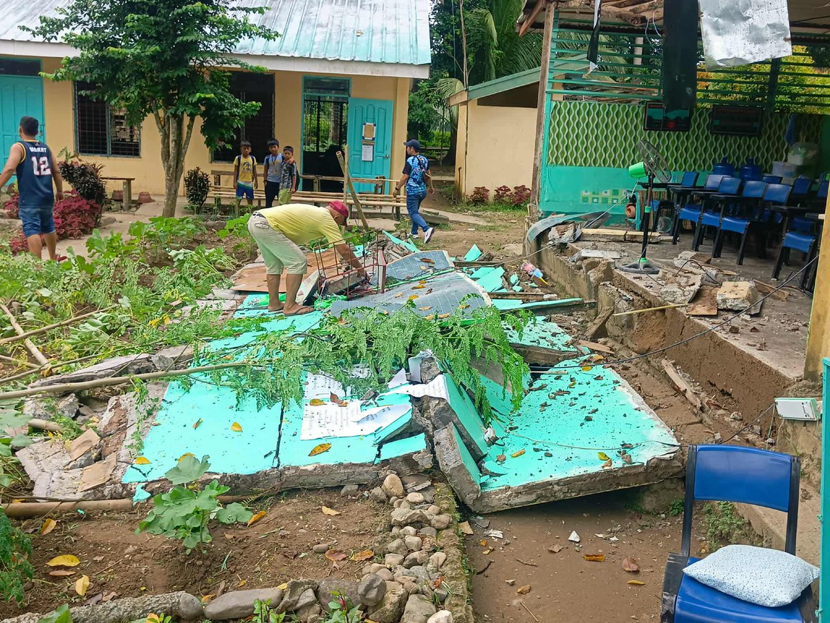 PhilippineStar's tweet photo. LOOK: The classroom of Tapia Elementary School in Montevista, Davao de Oro was destroyed during the 7.6 magnitude earthquake on Friday. (Photos courtesy of Arnold Villarojo) | via Mondez-Alis Jai/PTV Davao https://t.co/hGKD2MDzci