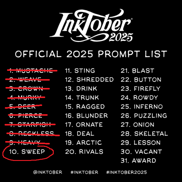 Aurorewolf37's tweet photo. Jour 10 du #inktober2025 : Balayer
@inktober #inktober2025sweep #inktober2025day10 #inktober2025sweepday10 #inktober2025day10sweep #drawingchallenge #sweep #balayer https://t.co/RUKzmnQGe8